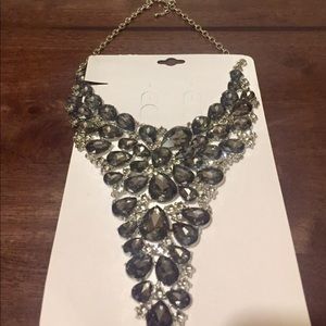Gray Glass Bib Statement Necklace